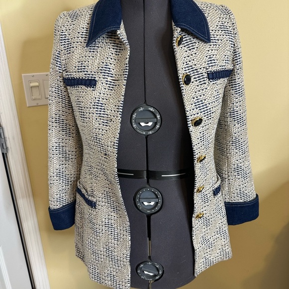 Escada Designer tweed blazer with denim accents size 34 - Picture 3 of 16